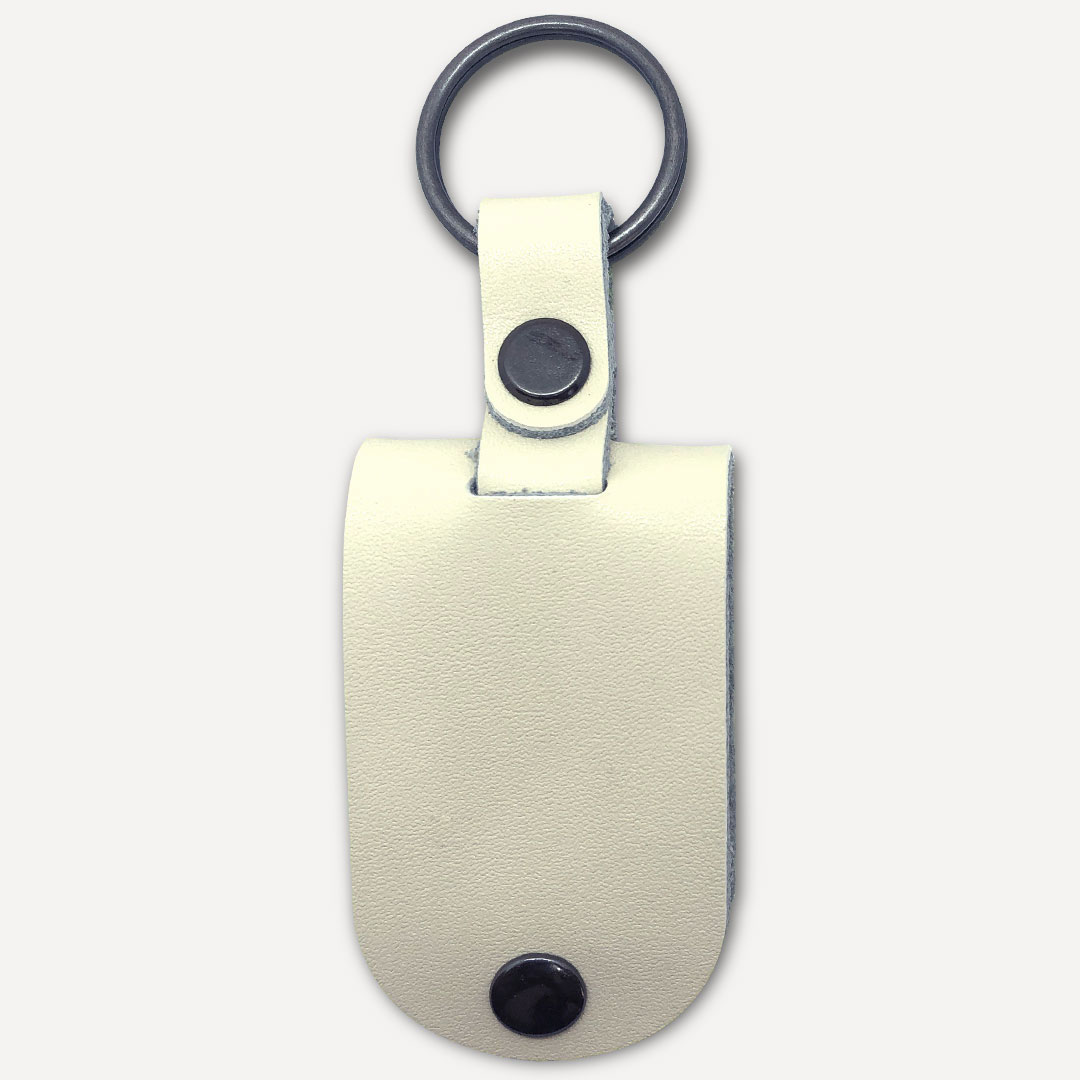Personalised Leather Photo Keychain Cream