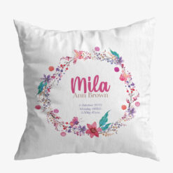 Watercolour Wreath Baby Announcement Cushion Cover