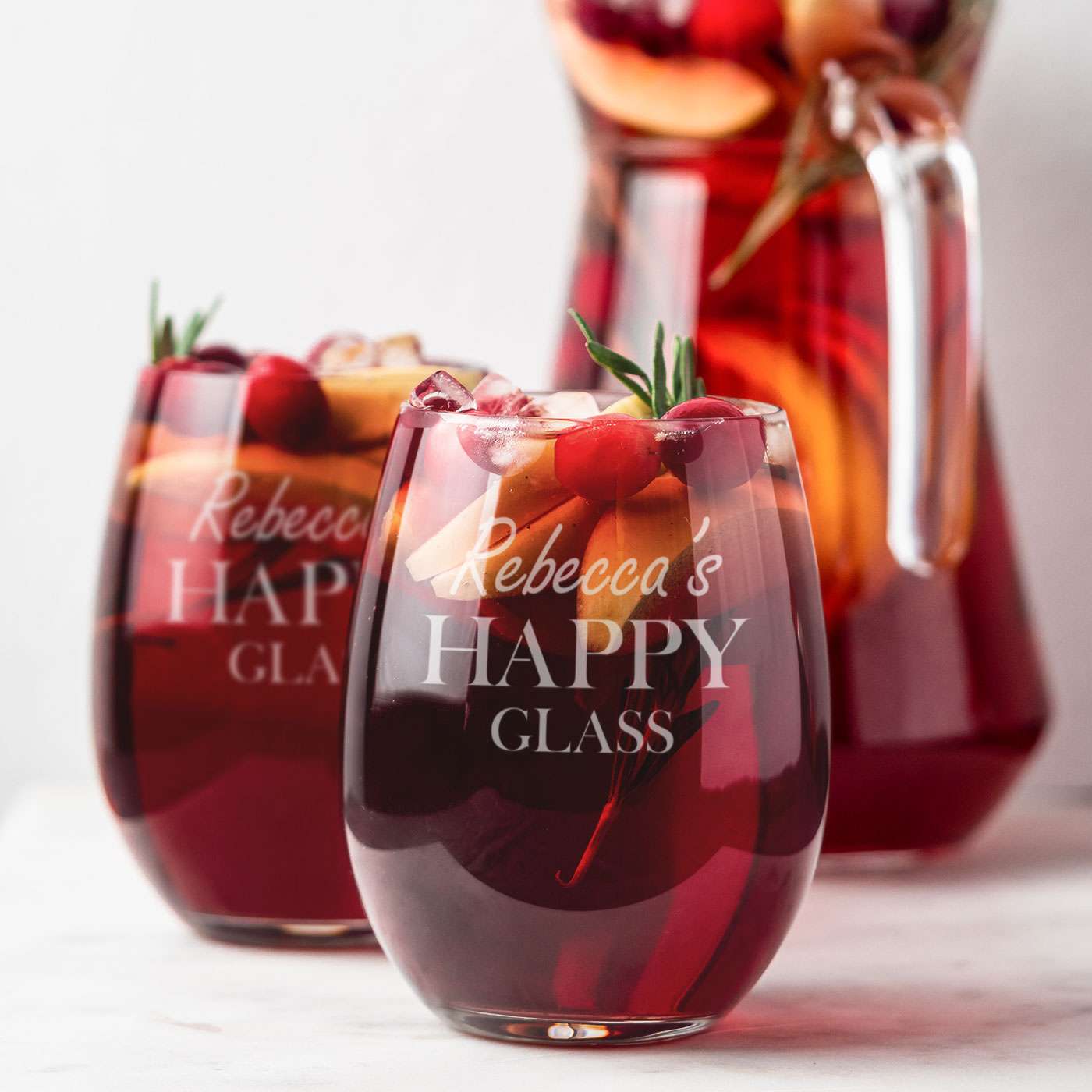 Laser Engraved Happy Glass Stemless Wine Glass
