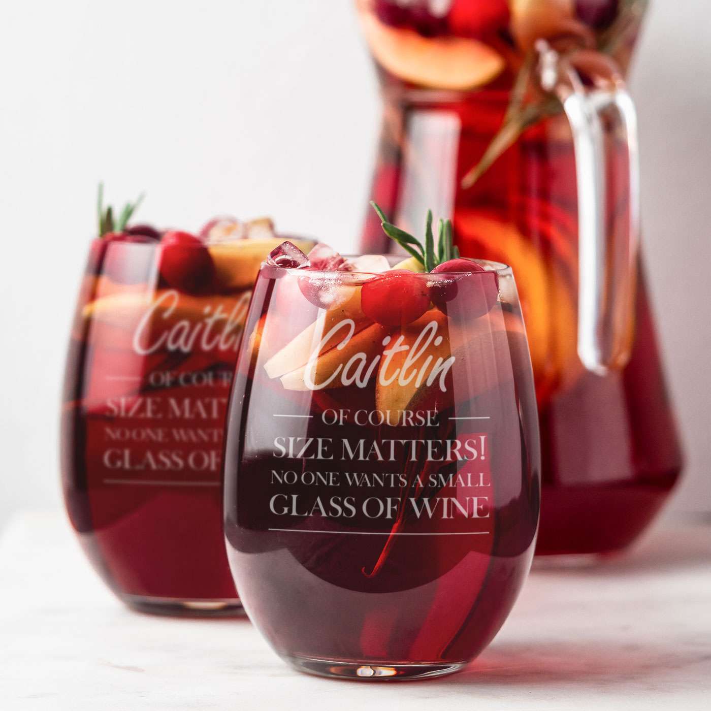 Laser Engraved Size Matters Stemless Wine Glass