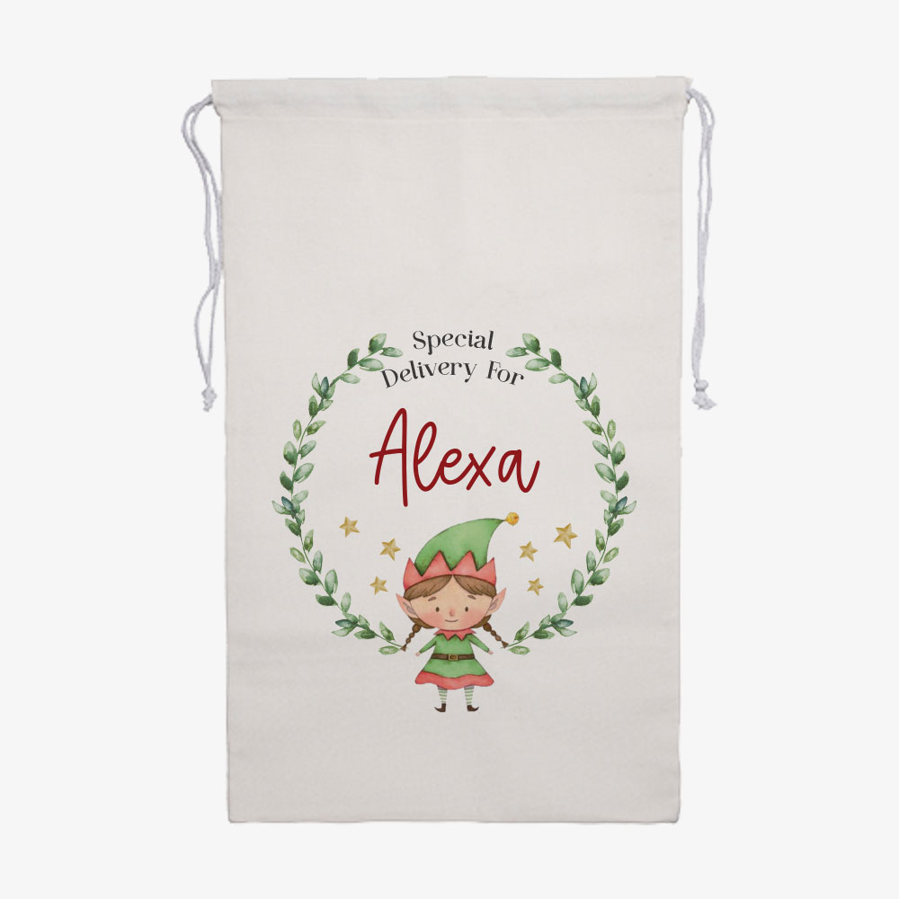 Christmas Elf Linen Santa Sack