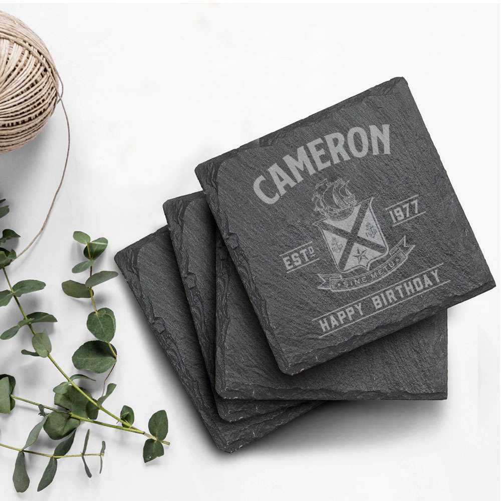 Personalised Laser Engraved Jamie Styled Slate Coasters