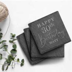 Personalised Laser Engraved Happy Birthday Slate Coasters